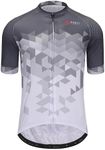 GCRFL Men's Cycling Jersey Short Sleeve Biking Shirt with 3 Rear Pockets + Zipper Pocket Breathable Quick Dry Bicycle Jersey, Grey White, Large