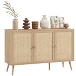 HOMCOM Sideboard Buffet Cabinet, Boho Kitchen Storage Cabinet with Shelves, Wood Legs, Decorative Rattan Doors, Natural