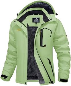 MAGCOMSEN Womens Snow Jacket Waterproof Insulated Ski Jackets Fleece Lined Warm Winter Coats with Hood Windbreaker Light Green L