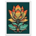 Old School USA Tattoo Ink Body Art Lotus Flower Rockabilly Americana 50s Artwork Framed A3 Wall Art Print