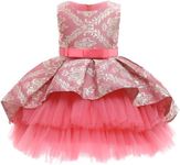 MISS & MR BM Red Princess Dress Floral Embroidery Girls Party Dress Summer Spring Flower Tutu Dress for Wedding Birthday Party, Age 4-5 Years