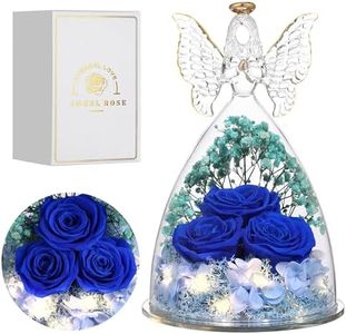 Tiaronics Mothers Day Rose Gifts for Women Preserved Real Flower in Glass Angel Figurines Roses for Delivery Prime Birthday Gifts for Mom Grandma Girlfriend Wife Her, Dark Blue