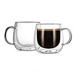 CNGLASS Double Walled Glass Coffee Mugs 10oz(290ml),Clear Insulated Cappuccino Cups with Handle Set of 2, Glassware for Tea and Latte