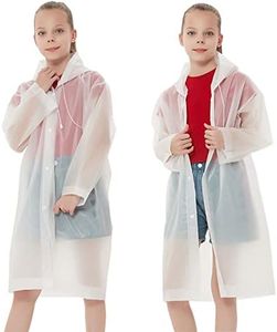 Rain Ponchos Raincoats for Kids, Reusable Boys Girls Rain Jackets Emergency with Hood for Family Disney Travel Outdoor (White)