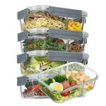 5pack 33oz Glass Container Food Storage 2 Compartments, Airtight Lunch Containers Bento Boxes with Snap Locking Lids for Microwave, Oven, Freezer, Pantry Kitchen Storage Containers