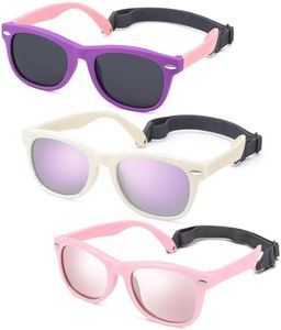 Polarized Baby Sunglasses with Strap - Unbreakable Flexible Infant Sunglasses for Toddlers Age 0-24 Months (Purple Pink/Gray + Pink/Pink + White/Purple) - 3 Pack