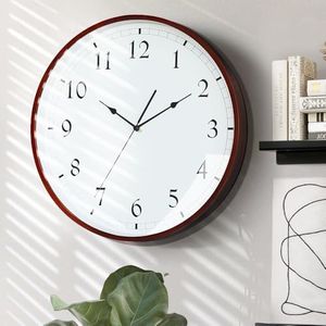 Furb Wooden Wall Clock - 35 cm, Arabic Numerals, Non-Ticking, Battery Operated, Modern Decorative Round Clock for Living Room, Bedroom, Dining Room, Kitchen, Office, School