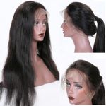 (41cm , natural straight) - 360 Lace Frontal Wigs Natural Straight Brazilian Virgin Human Hair Wigs with Pre Plucked Natural Hairline, Slightly Bleached Knots 150% Density Wigs with Baby Hair for Women Natural Colour 41cm