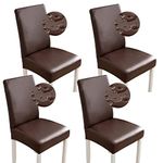 Shukii Stretch Dining Chair Covers Waterproof PU Leather Chair Slipcovers Chair Protector Cover Universal Chair Covers for Dining Room Kitchen Hotel (Set of 4, Coffee)