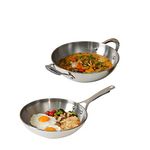 Meyer Select Nickel Free Stainless Steel 26cm Frypan + 26cm Kadhai/Wok 3-Piece Cookware Set With Interchangeable Lid (Induction & Gas Compatible), Silver