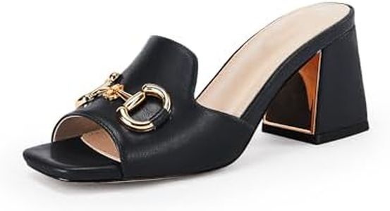 gihubafuil Women's Sandals Peep Toe Slides Chunky Heel Mules Single Band Comfort Slip-on Shoes with Metal Chain for Spring Summer Black