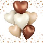 Atpata Funky Boho Theme Foil Balloons - White Sand, Nude Cream, Tan Brown Caramel Shades - Stars and Hearts Shape - for Weddings, Birthdays, Baby Showers, and Party Decorations (6pcs, Hearts)