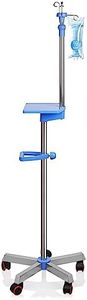 Ozzptuu Medical IV Pole with wheels Stainless Steel Adjustable 57" to 79" Height IV Stand with Tray and 4 Hooks for IV Hospital Home Infusion Practice and Therapy