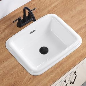 DEHOMEN Bathroom Vessel Sink 19 Inch Small Drop In Bathroom Sink Rectangular Semi Recessed Sinks with Overflow White Ceramic Small Vanity Sinks for Tiny Bathrooms