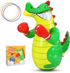 Inflatable Punching Bag for Kids, Bop Bag Inflatable Punching Toy, Inflatable Crocodile with Instant Bounce Back Movement, Ring Toss Fun, Throwing Game for Kids (47” Height)