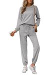 REORIA Womens Long Sleeve Crewneck Solid Color Two Piece Outfit Hoodie Jogger Tracksuit Set Sweatshirt & Sweatpants Light Grey M