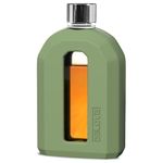 Delove Modern Glass Hip Flask with Silicone Sleeve- Small Portable Travel Liquor Flask- Clear Pocket Drinking Alcohol Flask for Men&Women- Wedding Party, Groomsman, Bridesmaid, Gift- 7.5oz/220ml,Green