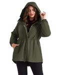 Hanna Nikole Women's Plus Size Waterproof Durable Windbreaker Adjustable Hood Windbreaker Elastic Cuffs Sport Comfortable Women's Jacket Army Green 28