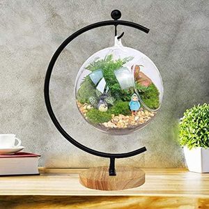 WAJJ Ornament Display Stand Iron Pothook Stand for Hanging Glass Terrarium with Wood Base Creative Decoration for Home Garden Wedding Party Festival (G shaped-Black)