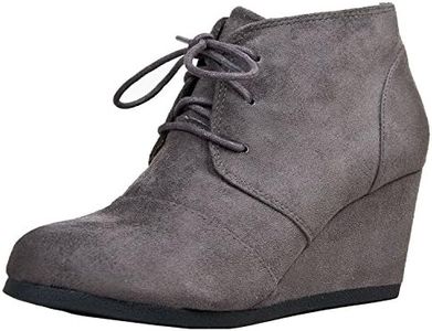 City Classified REX / Qupid OLEE-01 / Nature Breeze WILLOW-01 Designer toms Inspired Stitch Detail Lace up Ankle Bootie Wedge, Charcoal IMSU,Size 7.5 US