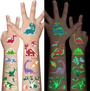 Dinosaur Temporary Tattoos for Kids,Dinosaur theme Waterproof Luminous Tattoos Stickers,Glow In The Dark Tattoos for Boys and Girls,Face Makeup Fake Tattoos,Holiday Party Supplies Giftsfor for Children