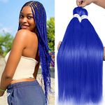 Leeven 2 Packs Blue Pre Stretched Braiding Hair for Highlight 26 Inch Yaki EZ Braiding Hair Hot Water Setting Crochet Braiding Hair Extension for Box Braids Highlight/Deep Blue#