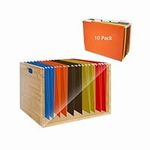 Aobteeny Acrylic Bamboo File Organizer Box with 10 Hanging File Folders, Hanging File Storage Box with Handle, Bamboo Filing Cabinet Box with 10 Letter Folders for Home Office Desk(Assembly required)