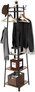 UNHO Coat Rack Stand Industrial, Metal Coat Hanger Stand Free Standing Coat Stand with 4 Shelves Garment Rack with Clothing Rail Metal Frame 8 Hooks for Clothes Hats Handbags