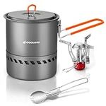 Odoland Camping Cookware Set, Outdoor Cooking Utensils Pots with Burner and Stove Foldable Cookware for Hiking, Trekking, Fishing and Backpacking