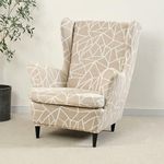 HOKIPO 140gsm Fully Covered Wingback Chair Cover, Beige Abstract Geometry (AR-4991-C3)