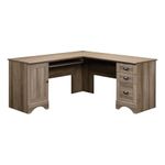 Pemberly Row L Shaped Computer Desk with CPU Tower Storage, Letter/Legal File Drawer, and Keyboard Tray in Salt Oak