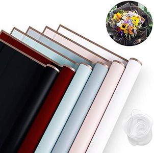 VOWOVOSDAY 30sheets/6color Flower Wrapping Paper,Waterproof Flower Bouquet Wrapping Paper with Ribbon,Floral Wrapping Paper DIY Craft Gift Packing 23x23Inch(30pcs/6color)