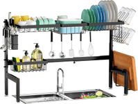 Over The Sink Dish Drying Rack,Expandable Length (25.6"-36.6") 2-Tier Stainless Steel Over The Sink Dish Rack with Utensil Holder Dish Drainers for Kitchen Counter