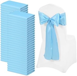 FXKS 72 Pack Baby Blue Satin Chair Sashes, 7 x 108 Inch, Wedding Bows