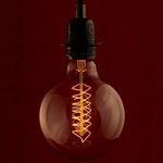 Globe Edison Light Bulb Vintage XL Spiral, E27 40W Edison Screw Fitting Amber Glass Extra Large (125mm Width)