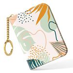 Nipichsha Credit Card Holder, Small RFID Card Wallet for Women, Slim Leather Card Holder Wallet, Credit Card Wallet Organizer, Pocket Business Card Case with Zipper & Keychain, Boho Leaves, Fashions