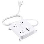 TROND Ultra Thin Flat Plug Power Bar USB C, Flat Extension Cord Indoor, 3 Widely Spaced Outlets 3 USB Chargers (1 USB-C), 5ft Small Desk Power Strip Wall Mount for Cruise Ship Travel Essentials, White