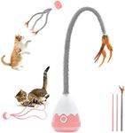 Petcronies Cat Toys for Indoor Cats, 3 in 1 Cat Toys with USB Rechargeable Cat Wand Toy 360 Degree Self Rotating Toys with Interactive Cat Toy Kitten Toys for Play Chase Exercise Indoor (Pink)