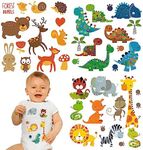 Baby Iron on Patches Cute Heat Transfer Stickers Lion Dinosaurs Giraffe Tiger Snake Cartoon Animal Appliques for Kids Boys Girls Clothes T-Shirt Swimsuit Jeans Washable DIY 3 Sheets