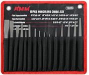 AMM 16PCS Punch and Chisel Set, including Taper Punch, Cold Chisels, Pin Punch and Center Punch, Cr-V, ideal for Working with Wood, Metal, Automotive