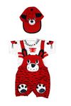 Wearilio Baby Boy's And Baby Girl's Dungree Set / Romper Set with T-Shirt And Cap (0 Months - 6 Months, Red)