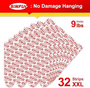Sinfuo Damage Free Adhesive Strips for Frame, 32 XX-Large Picture Hanging Strips Refill, Removable Picture Hanger for Poster,Double Sided Tape Wall Sticky Heavy Duty Variety Pack