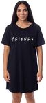 INTIMO Friends The Television Series Womens' TV Show Title Logo Nightgown Sleep Pajama Shirt (Medium) Black