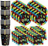 Birthday Galore Jump! Bounce House Trampoline Party Supplies Set Plates Napkins Cups Tableware Kit for 16