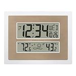 La Crosse Technology 512-14937-INT Atomic Digital Wall Clock with Temperature & Forecast in White/Champagne