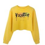 G-Amber Girls Crop Tops Sweatshirts Kids Cute Long Sleeve Printings Fashion Pullover Shirt Positive Vibes Only Yellow