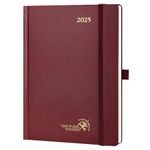 POPRUN A5 Diary 2025 Week to View (22x16.5 cm) Hardback Appointment Diary Vertical Weekly Planner 25, Inner Pocket, 100GSM Paper (Burgundy)