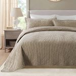 HoneiLife Bedspread Quilt Set King - 3 Piece Embroidered Corduroy Luxurious Coverlet Lightweight Bedcover Warm Bedding Set All Season-Taupe, King Size