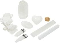 Wellbrite 20 Pack Selenite Crystal Set, Crystal Healing Kit, Palm Stone, Heart, Stick