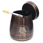 SUNNEKO Ashtray with Lid Windproof Smell Proof, Cool Cigarette Holder, Ash Bucket, Desktop Smoking Ash Tray for Outdoor Indoor Use, Garden Home Office Kitchen Decoration, Vintage Colours, Lion